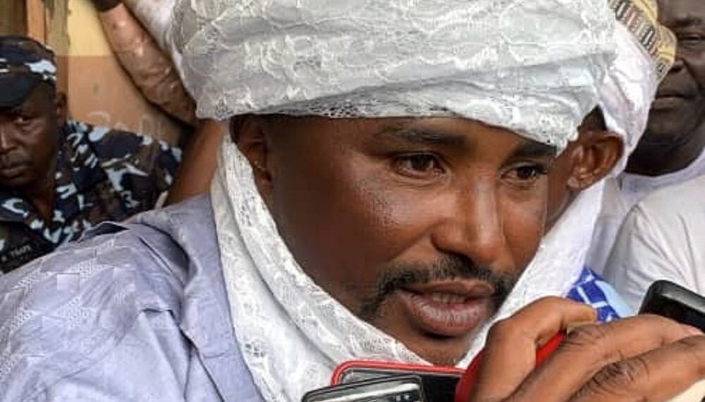 Wanted terrorist kingpin, Adamu Yankuzo, who is also known as Ada Aleru, the Sarkin Fulani of the emirate speaking after coronation.