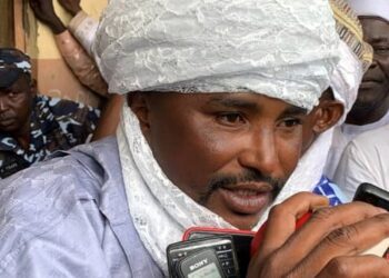 Wanted terrorist kingpin, Adamu Yankuzo, who is also known as Ada Aleru, the Sarkin Fulani of the emirate speaking after coronation.