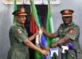 (L-R) Maj.-Gen. Umar Musa and Maj.-Gen. Obinna Ajunwa during change of guard on Tuesday…