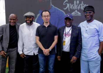 L-R: Yinka Adebayo, Executive Director, Media Reach; Yaw, Producer of Sparadise; Alex Jian, CEO, StarTimes; Kenny Ogungbe and Lai Labode, CEO of Cash Token, at the unveiling of Sparadise, another original series by StarTimes, on Thursday