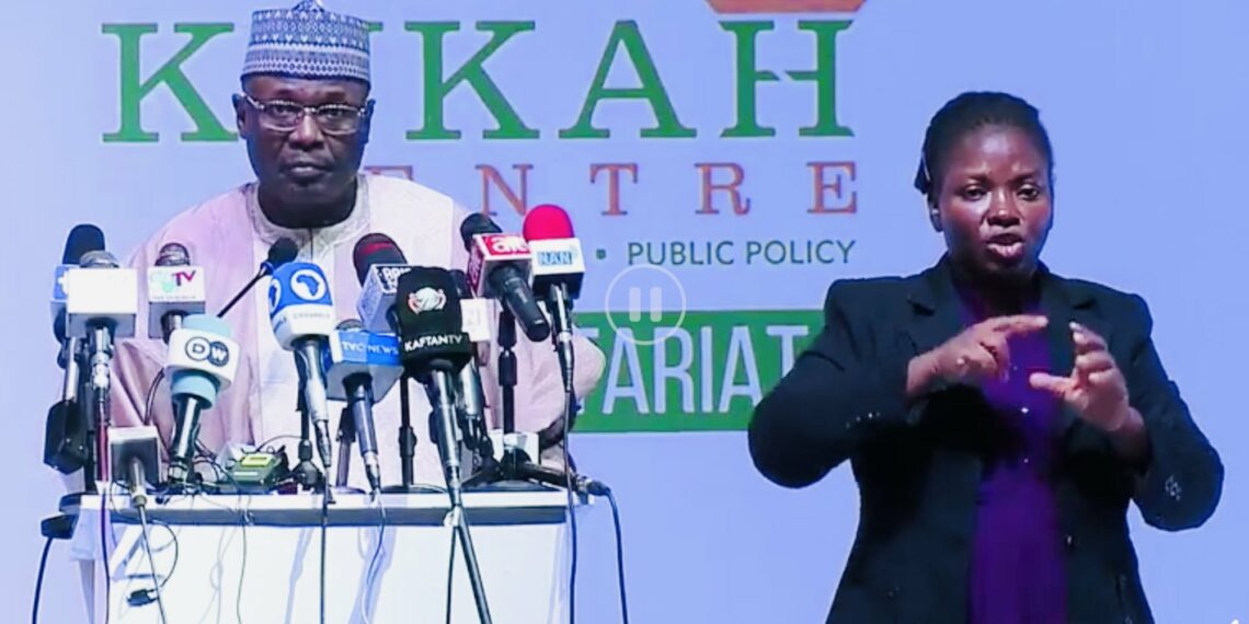 INEC Chairman, Mahmood Yakubu speaking at the signing of the peace accord by the presidential candidates of all the parties in Nigeria ahead of the 2023 general elections.