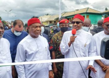 President Muhammadu Buhari, on Tuesday, commissioning some projects in Imo State