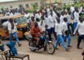 Bauchi secondary school male students protesting the state's school gender separation policy