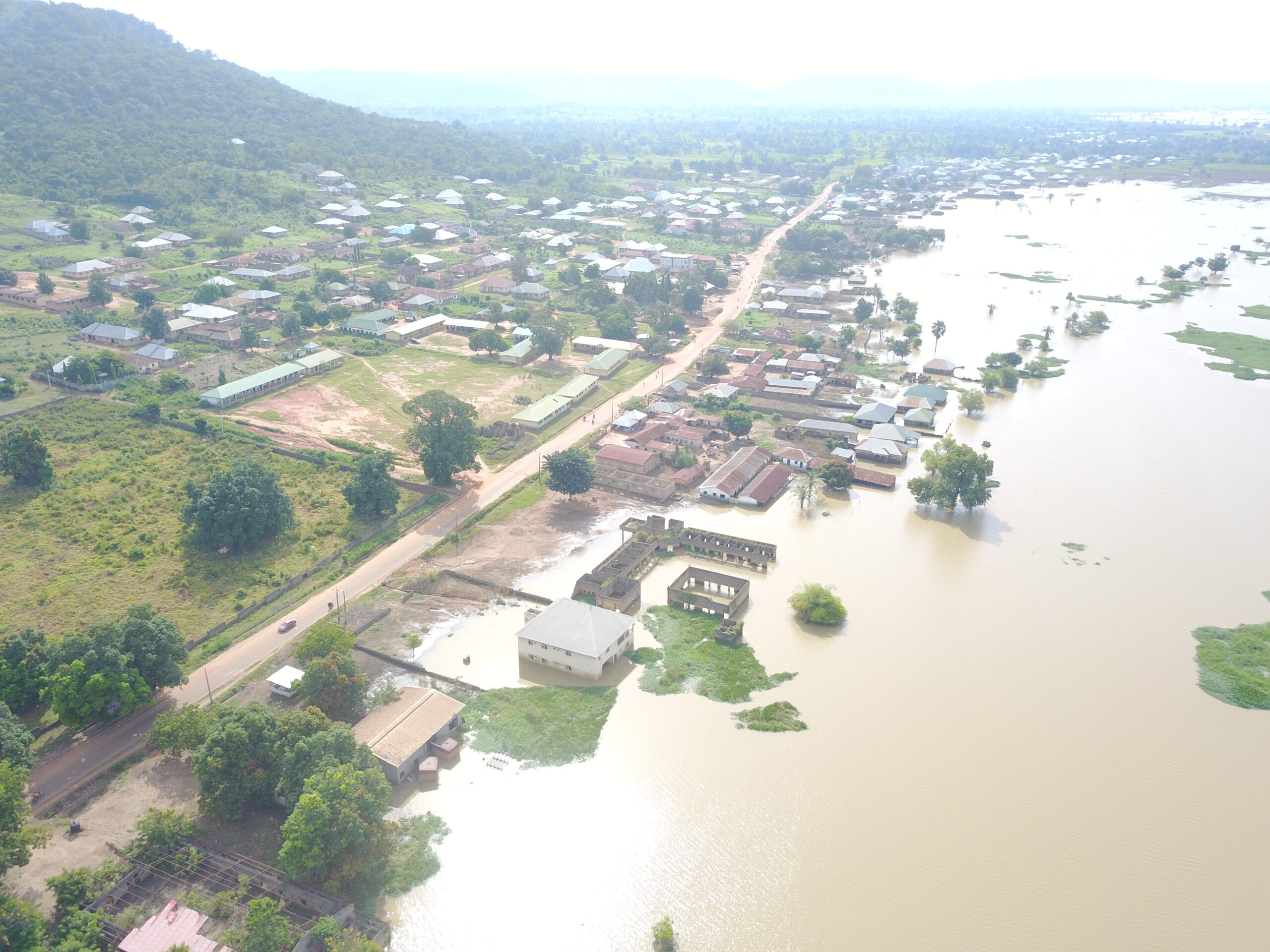 A drone photo of Houses submerged by Flood in Koton-Kafre Kogi LGA