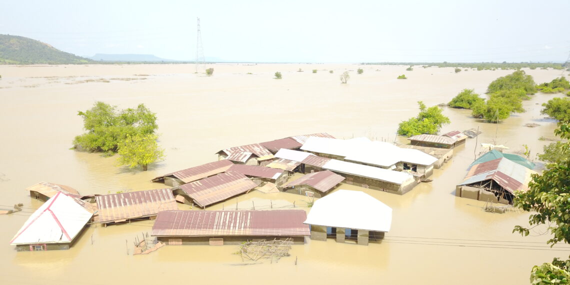 A drone photo of Houses submerged by Flood in Koton-Kafre Kogi LGA