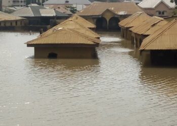 Houses taken over by flood waters in Ganaja Lokoja Kogi state.