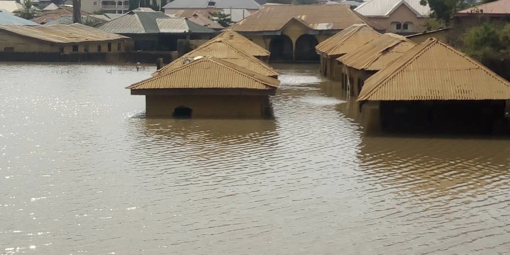 Houses taken over by flood waters in Ganaja Lokoja Kogi state.