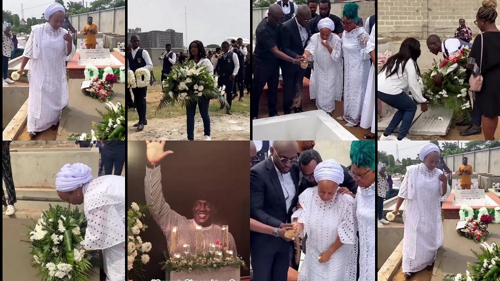 A collage of pictures showing Sammy Okposo's burial.