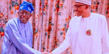 APC presidential candidate Bola Ahmed Tinubu and Nigeria's president Muhammadu Buhari. [PHOTO CREDIT: Bashir Ahmad]