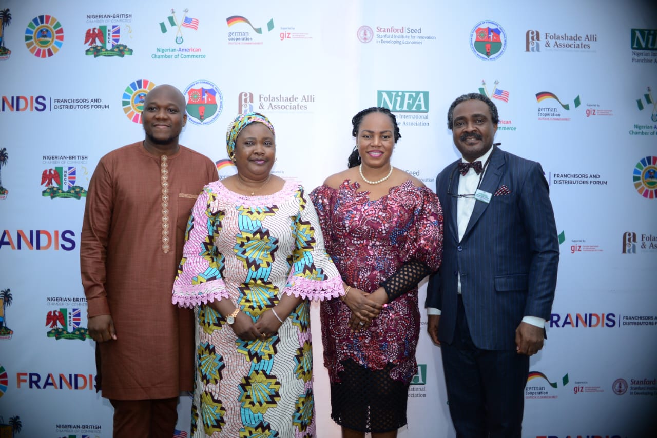 (L-R) Founder, FRANDIS Forum, Tayo Adedugbe; Representative of the Minister of State for Industry, Trade and Investment, Ajayi-Ade Olumuyiwa; Special Adviser to the Lagos State Governor on Sustainable Development Goals and Investment, Solape Hammond; and the President, Nigerian Industrial Franchise Association, Bankole Sodipo at the launch of the Lagos MSMEs Franchise Framework Development Initiative