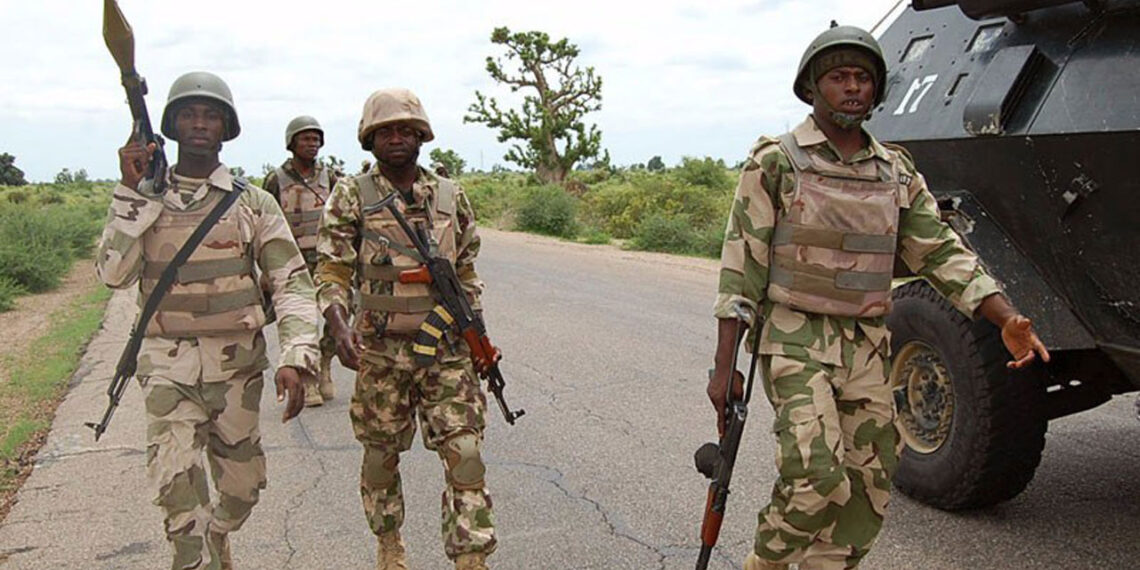 Men of the Nigerian Army on routine patrol in Kaduna, Nrtheast Nigeria [PHOTO: NA]