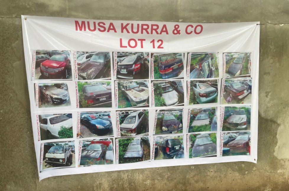 A banner showing the vehicles to be auctioned