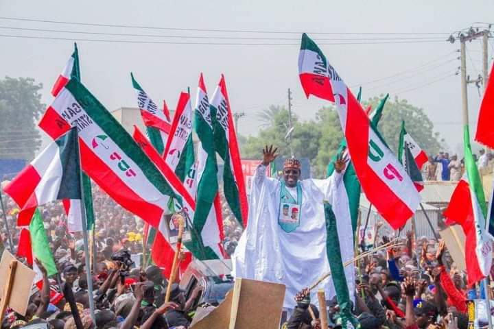 Jigawa state PDP governorship candidate, Lamido waving at supporters during campaign in Dutse