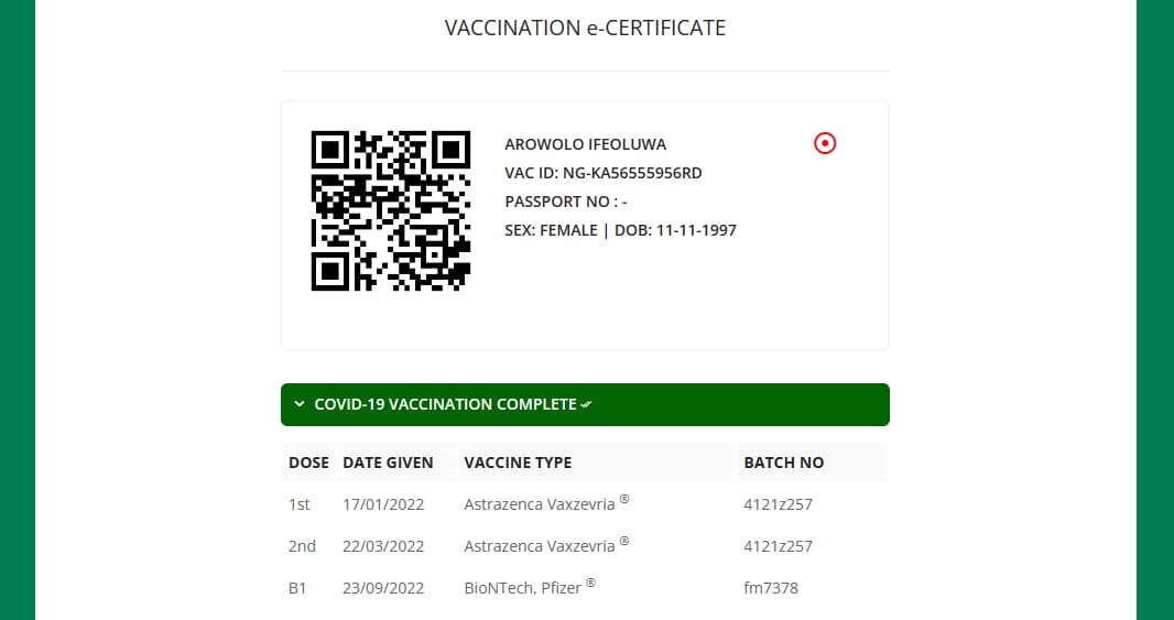 Vaccination e-Certificate