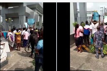 A screen capture of the protest at Uyo branch of CBN