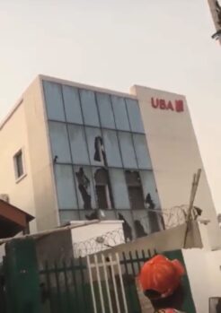 The damaged building of the UBA