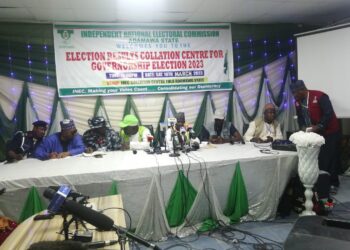 Scene at the collation center in Yola before announcement of final local government was moved to noon.