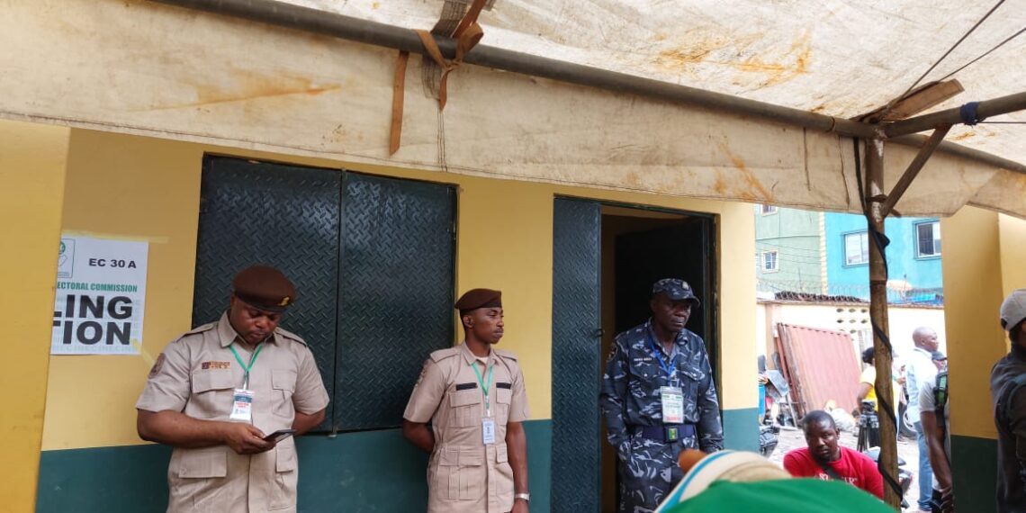 Security operatives at a Lagos Polling Unit