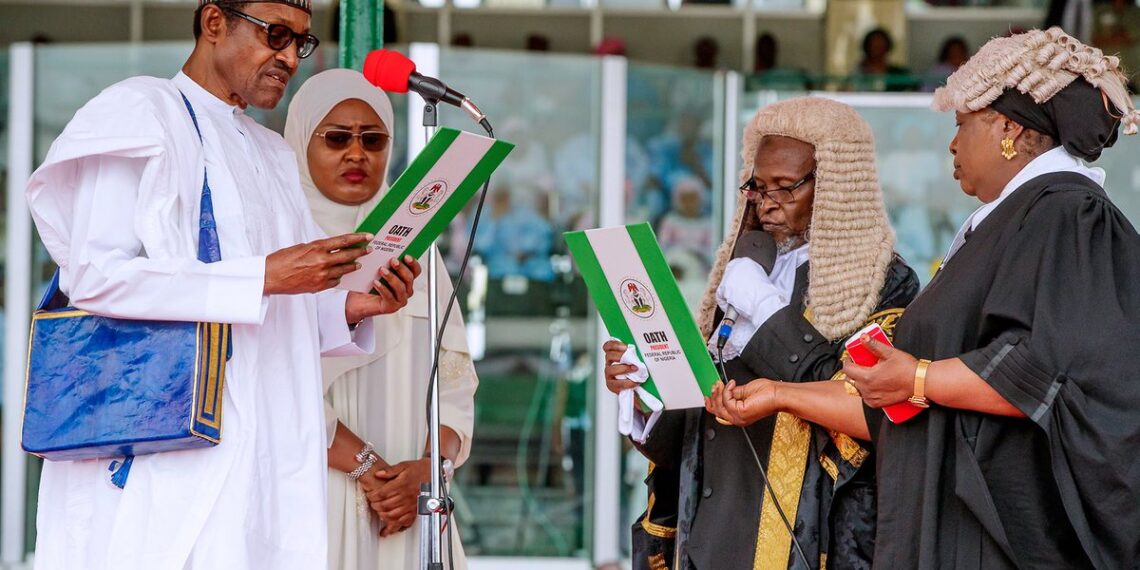 Muhammadu Buhari being sworn-in as president of Nigeria.