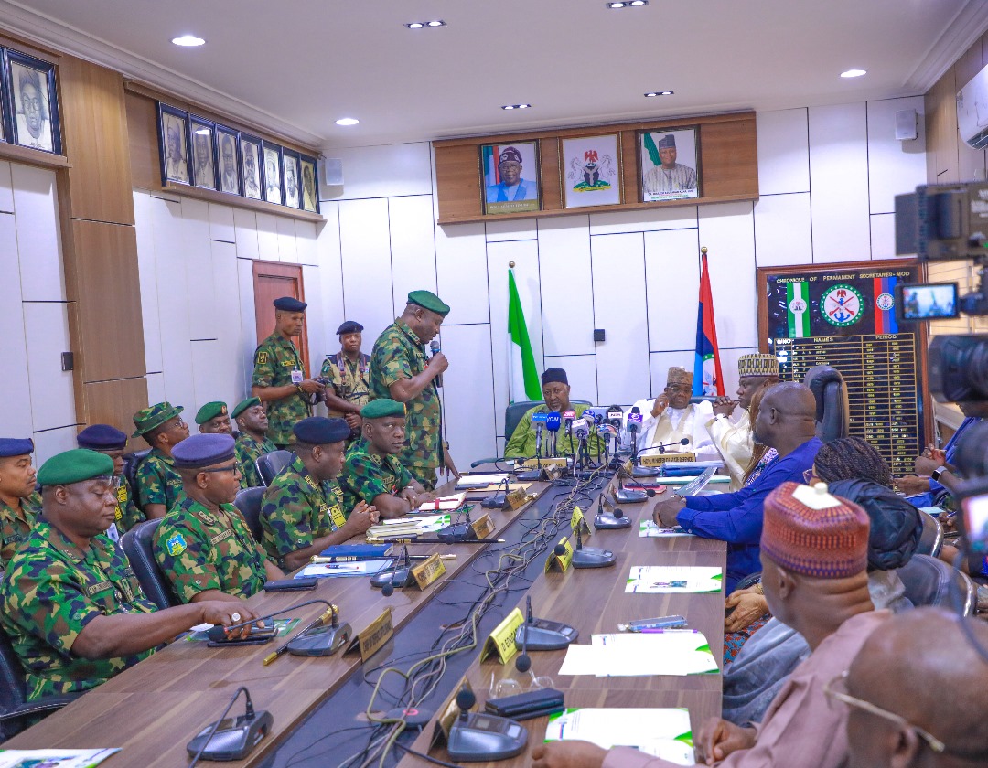 Minister of Defence, Alhaji Muhammed Badaru Abubakar MON, mni and Honourable Minister of State for Defence, Dr Bello Mohammed MON at Ministry of Defence, Ship House, Abuja on Tuesday 22 August 2023.