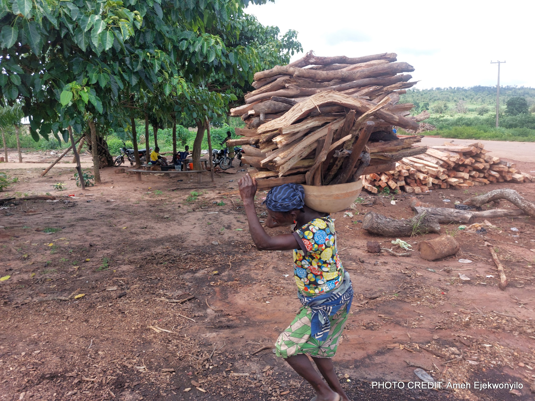 An elderly Gbagyi woman returns from her farm with a stack of firewood on her shoulders at Munu village in Abuja. (Photo Credit: Ameh Ejekwonyilo)