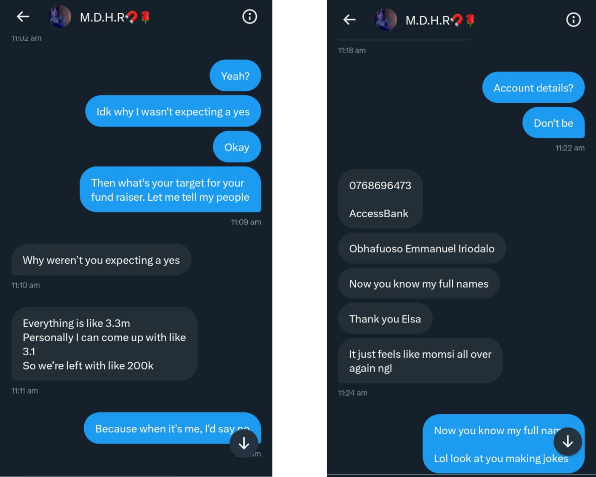 Some screenshots of Odalo’s message to Elsa