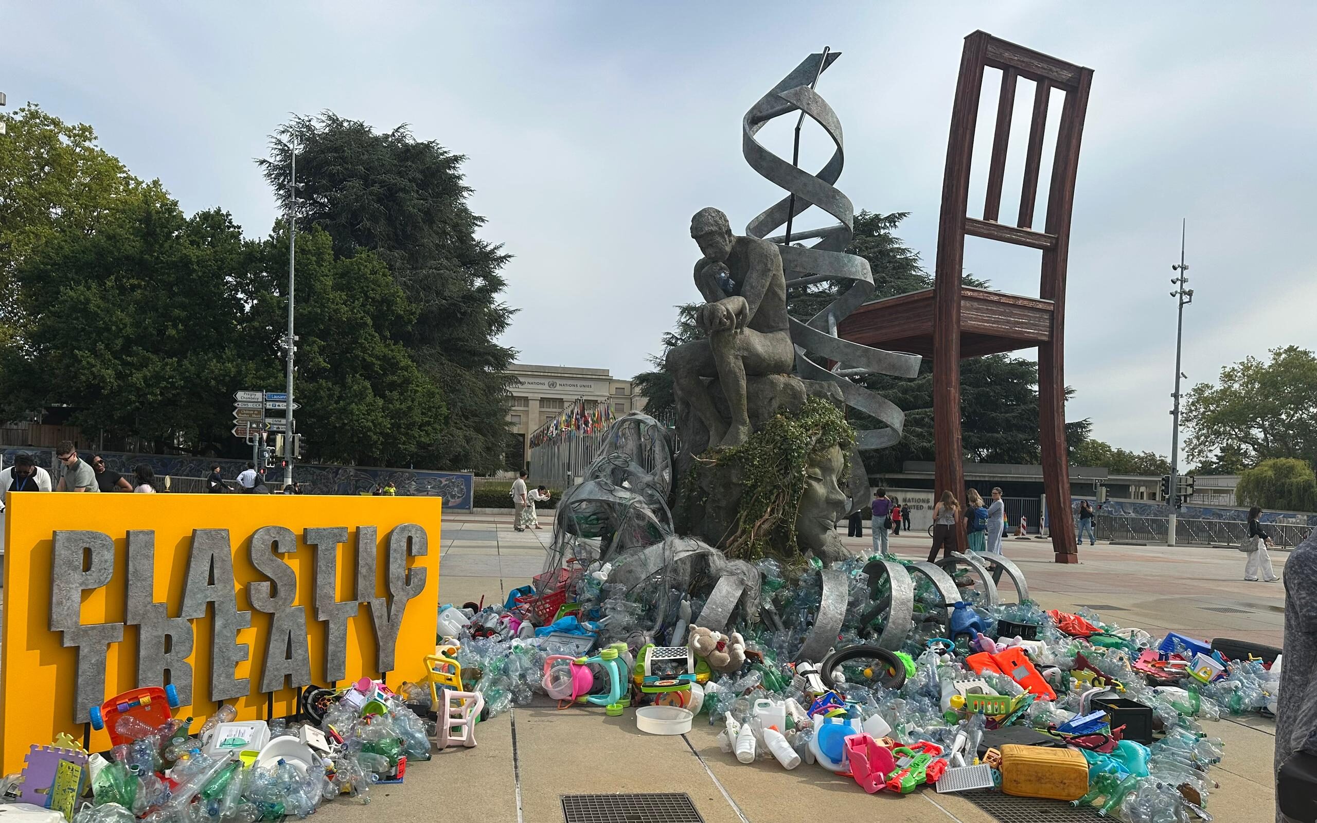 At UNEP’s Geneva conference, giant sculpture reimagines plastic pollution as public health emergency