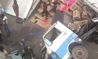 One injured as truck falls off Oshodi Bridge in Lagos