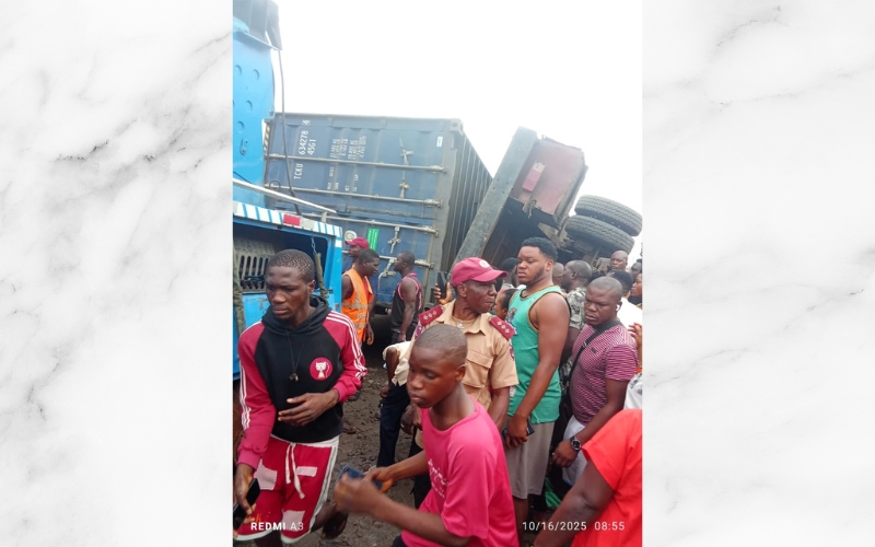 Two killed inside tricycle as container falls off trailer