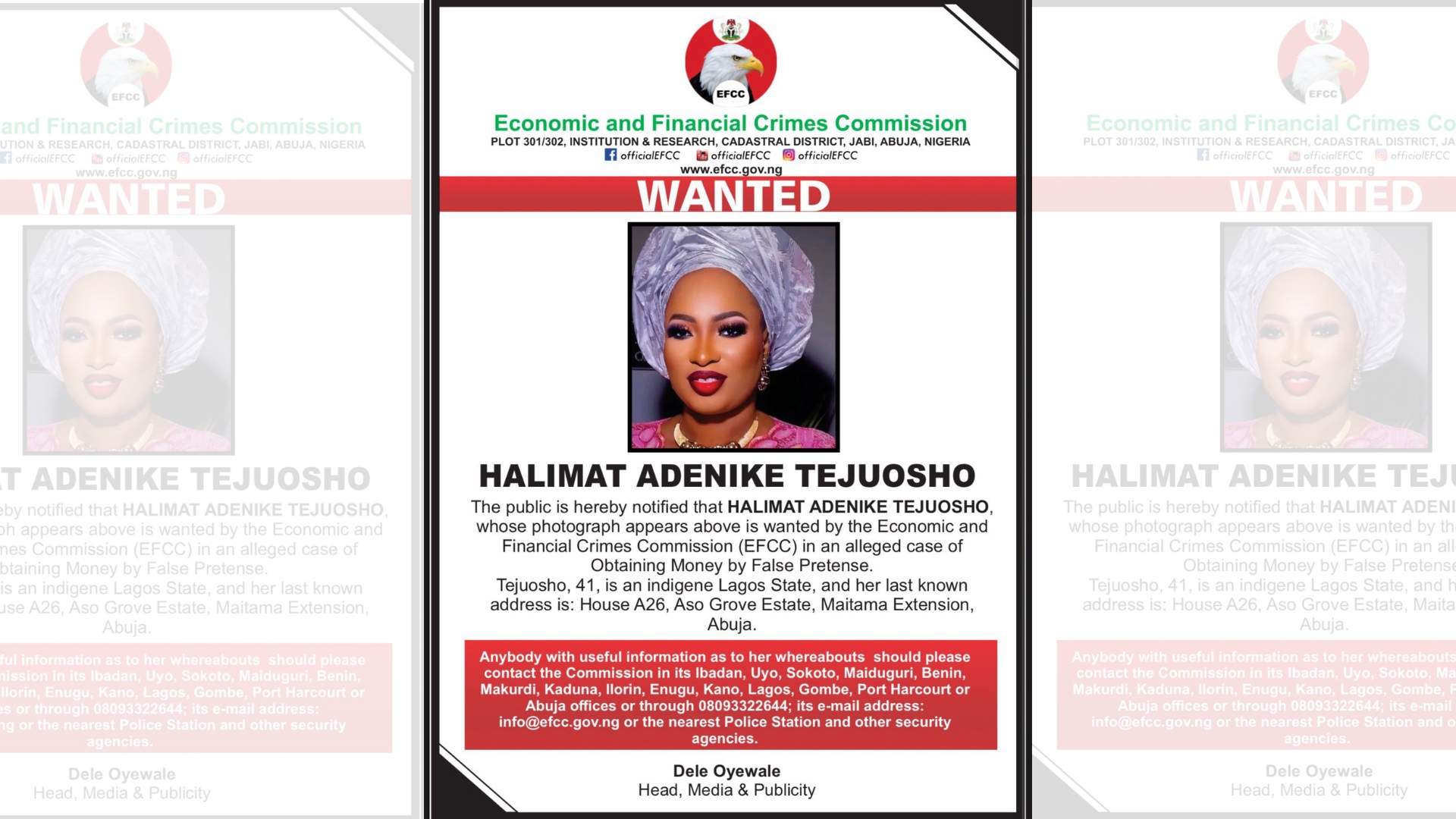 EFCC declares Abuja businesswoman Halimat Tejuosho wanted