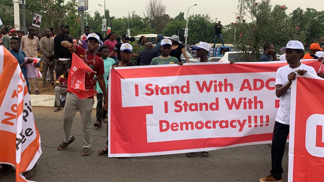 ADC Crisis: Atiku, Obi, Kwankwaso, others lead protest at INEC headquarters