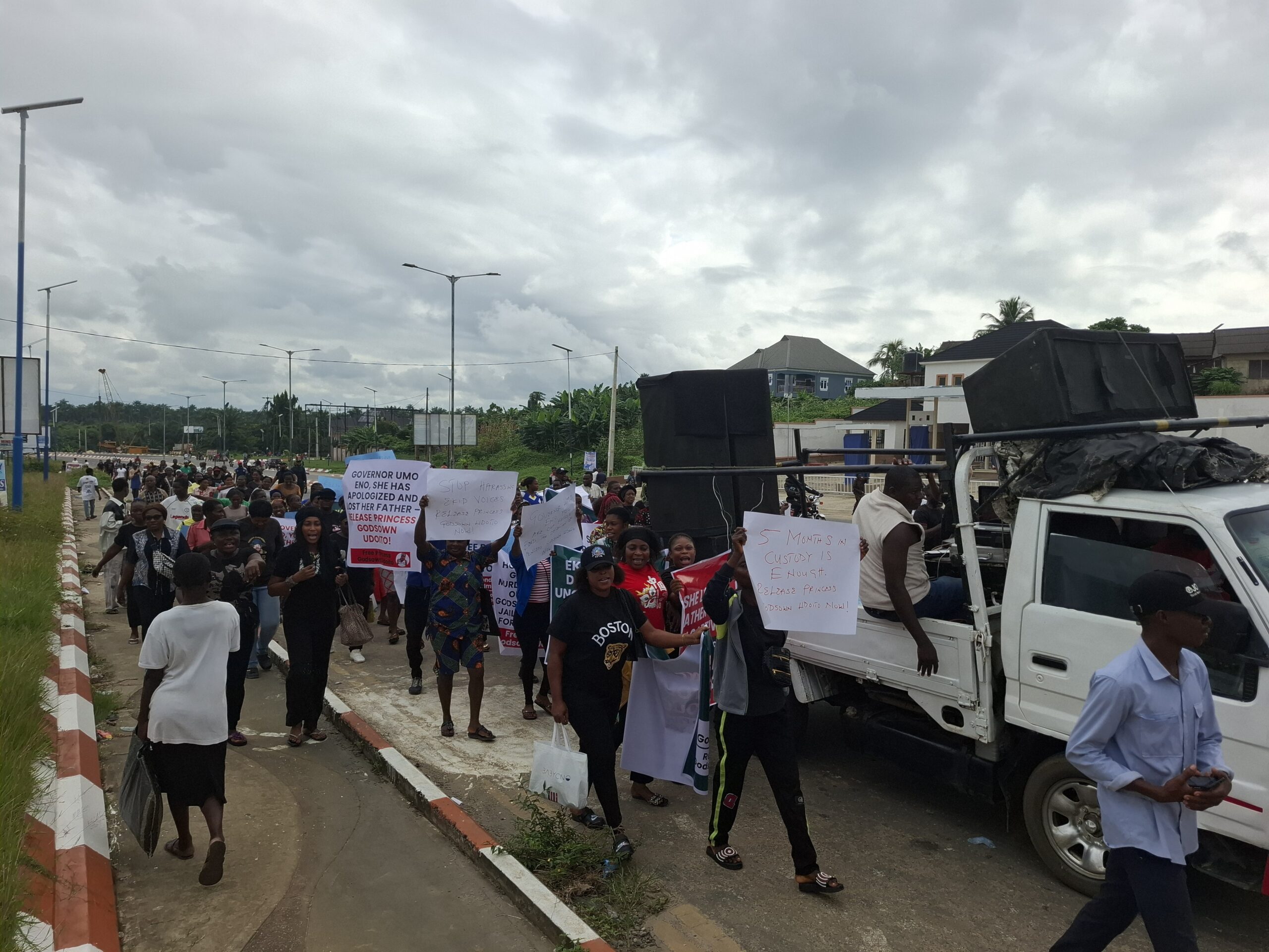 Women, youths protest prolonged detention of Gov Eno’s critic