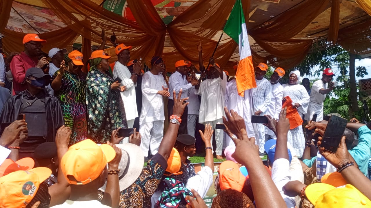 #EkitiDecides: David Mark presents ADC flag to Bejide, rallies supporters ahead of election