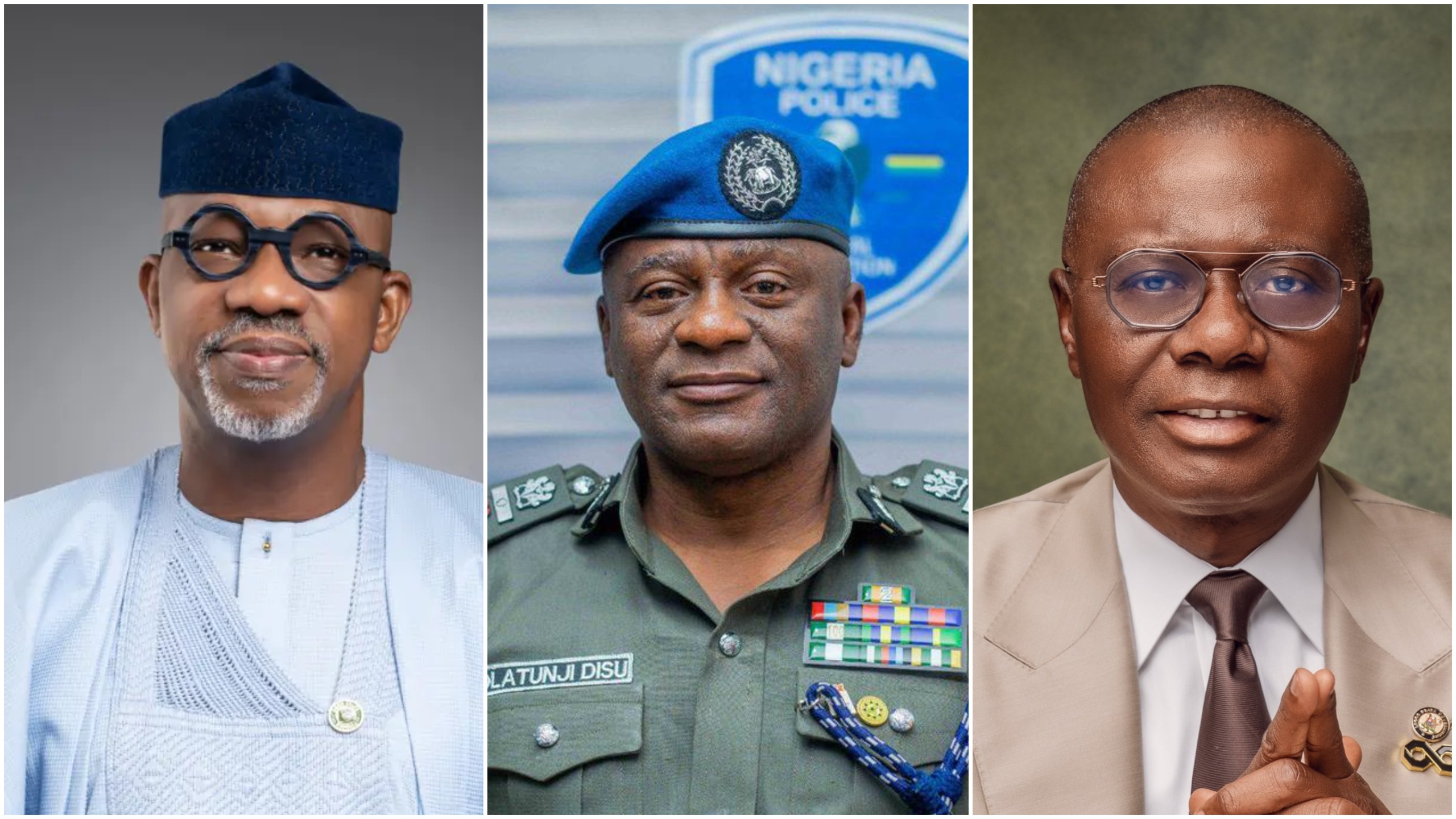 A collage of Governor Dapo Abiodun, IGP Olatunji Disu and Governor Babajide Sanwo-Olu (Ảnh: Premium Times Nigeria)