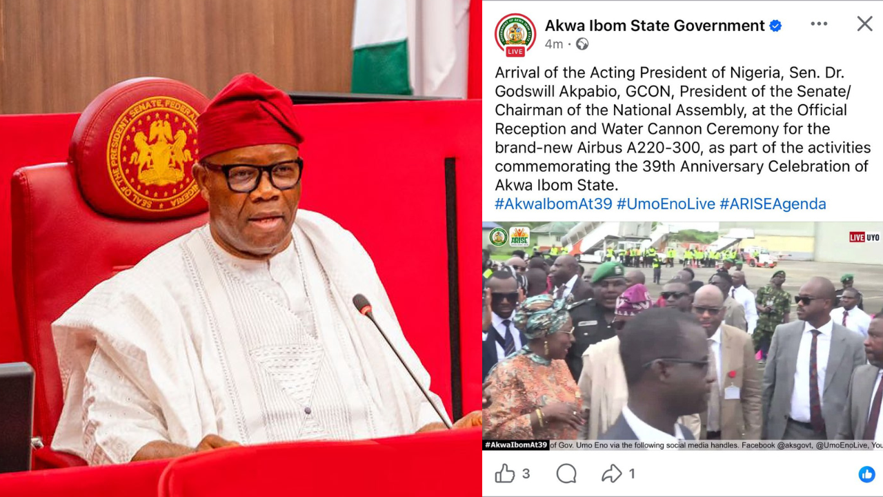 Akwa Ibom govt’s Facebook page describes Akpabio as ‘Acting President of Nigeria’